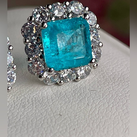 Clearance‼️5.75ct PARAIBA TOURMALINE (RARE)‼️ and White Topaz Silver Earrings. - Picture 5 of 10